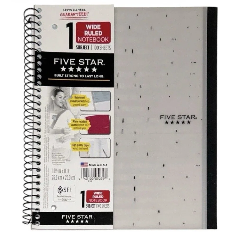 Five Star Patterned Spiral Wide Ruled Notebook 100 Sheets